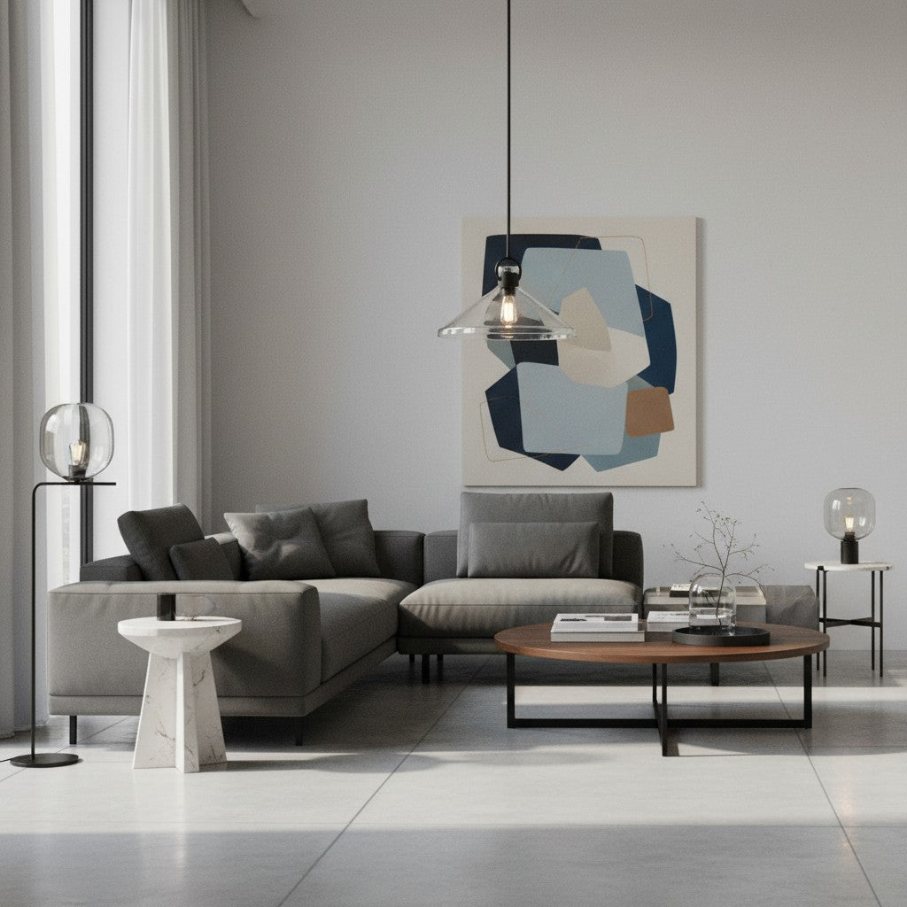 Lampada a sospensione industriale in vetro trasparente Lirra - Perfetta per isola cucina e sala da pranzo