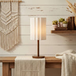 Load image into Gallery viewer, Linbron Modern Fabric Shade Table Lamp with Wood Base – Soft Ambient Lighting for Bedroom or Living Room