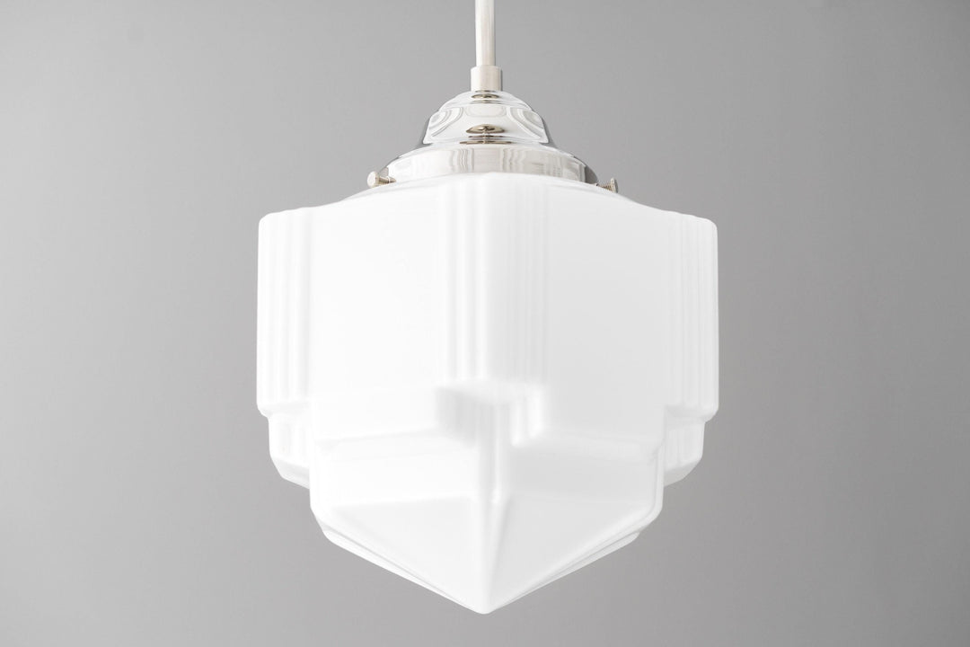 Geotower Glass Modern Pendant Light - Skyscraper Design - Brass or Black or Nickel Finish