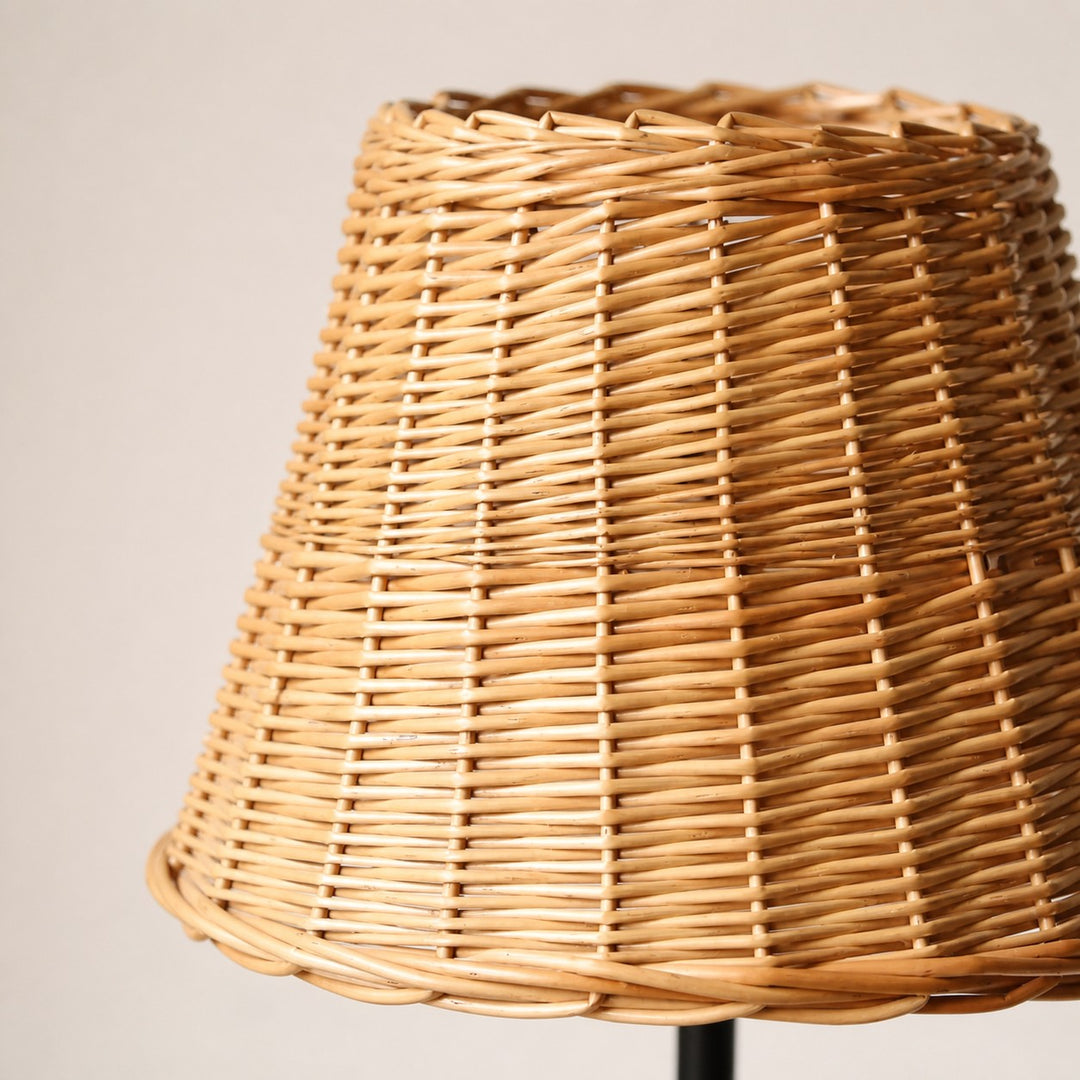 Close view of handwoven rattan lampshade texture