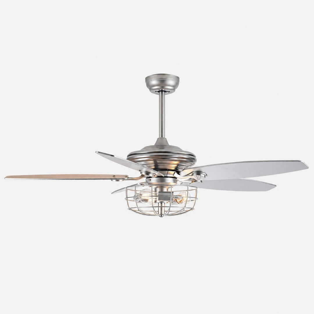 Silver caged ceiling fan light, 132 cm / 52″