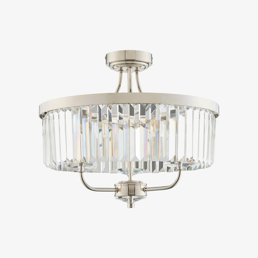 Beveline Semi Empotrada Redonda de 3 Luces - Pantalla de Vidrio Cortado Facetado Acabado Metálico para Pasillos y Dormitorios