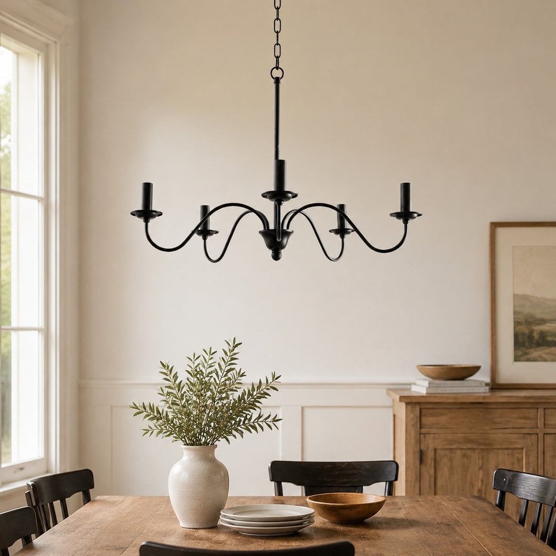 Lámpara de araña vintage de hierro negro estilo candelabro