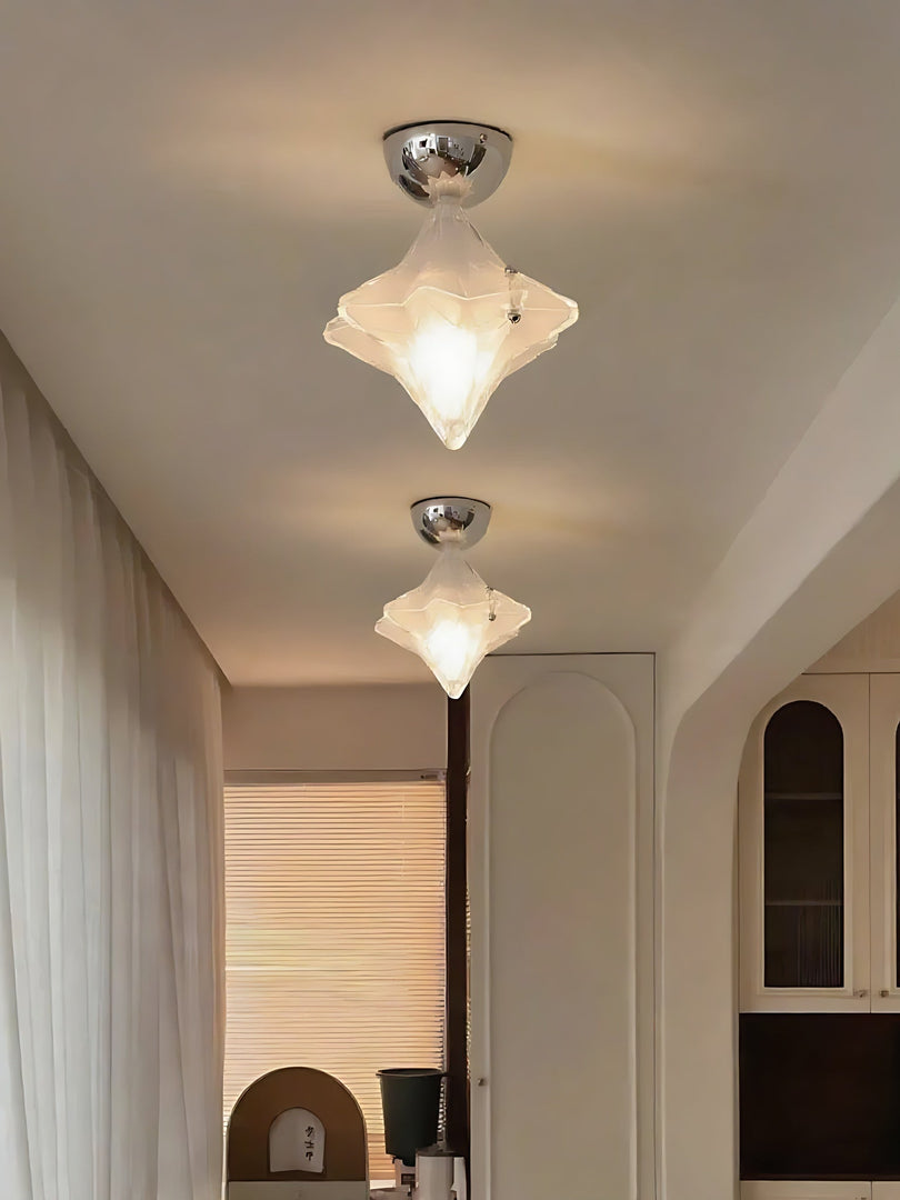 Art Deco Star Ceiling Lamp – Frosted Glass Fixture for Hallway & Entryway – Astris Ceres