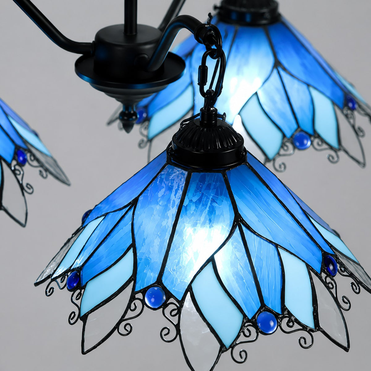 Four-Light Stained Glass Chandelier