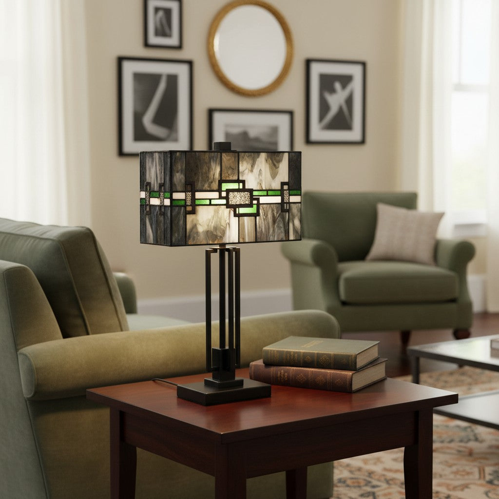 Lampe de table rectangulaire en vitrail Culletto – Aspect artisanal pour chambres et couloirs