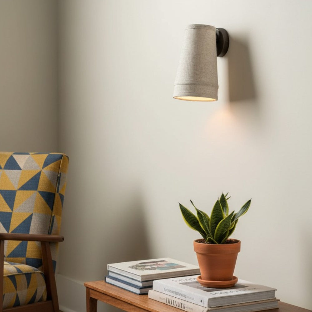 Zalen Textured Linen Bronze Wall Light – Soft Retro Wall Sconce for Reading Nook