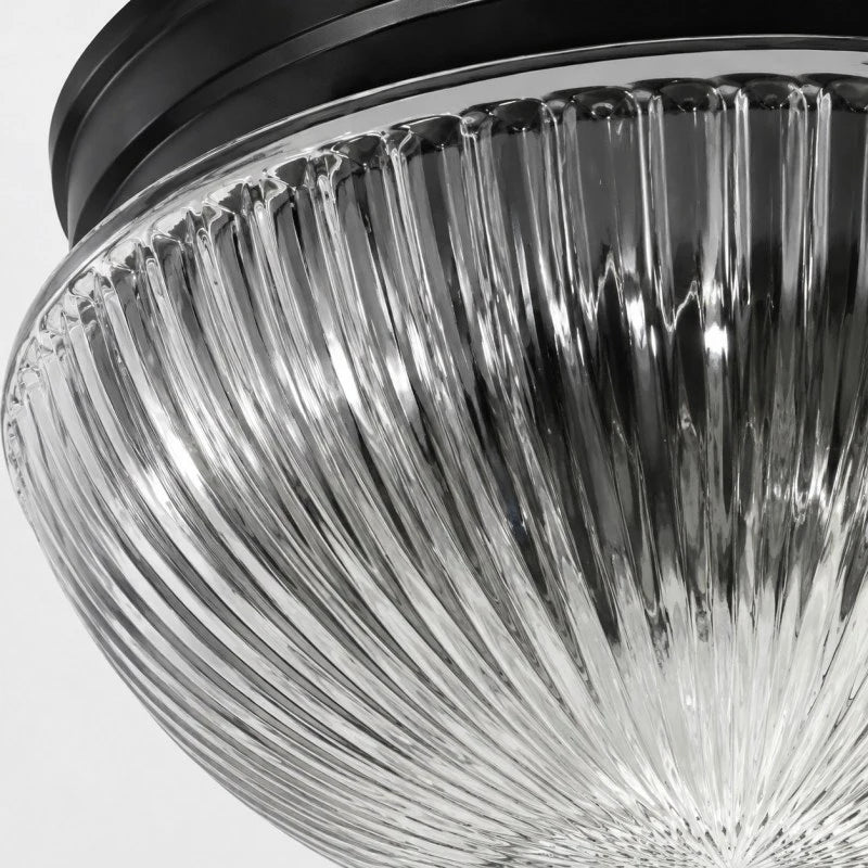 Close detail of ribbed clear glass texture and black canopy