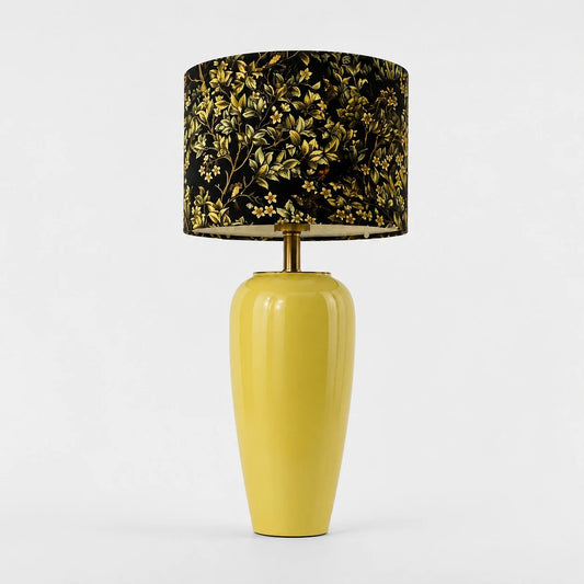 Lemon yellow floral ceramic table lamp