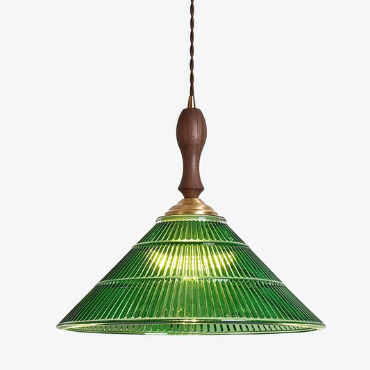 Lámpara colgante vintage Elunaris con forma de trompeta y pantalla de vidrio verde para comedor