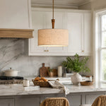 Załaduj obraz do przeglądarki galerii, Natural linen drum pendant lamp above a kitchen counter