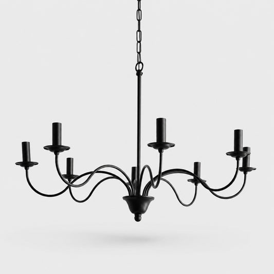 Lámpara de araña vintage de hierro negro estilo candelabro