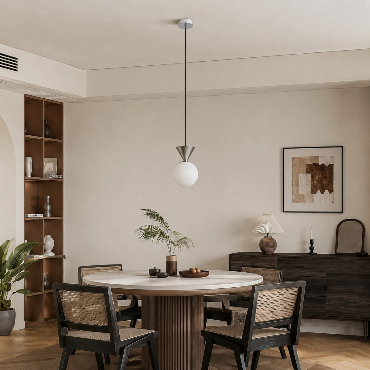 Bauhaus Glass Pendant Lamp with Iron Accent for Kitchen