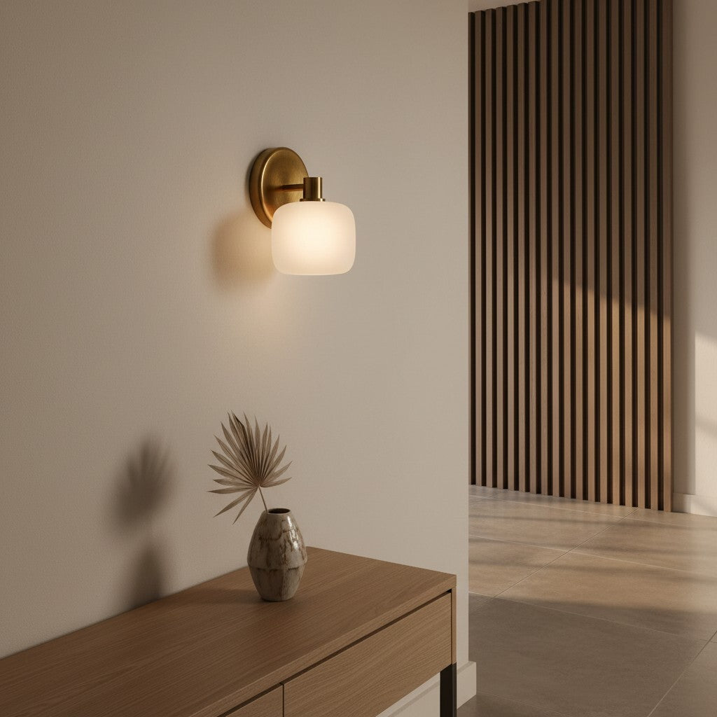 Applique da parete in vetro satinato Lirra – Finitura metallica moderna e minimalista per bagno o toeletta