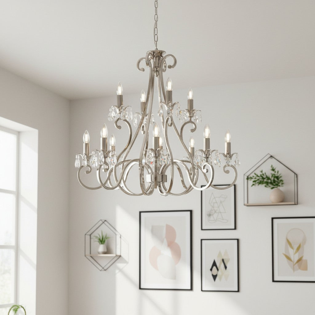 Talonis Kristall-Kronleuchter - Traditioneller Kerzenstil aus Messing und Nickel für Wohnzimmer und Esszimmer
