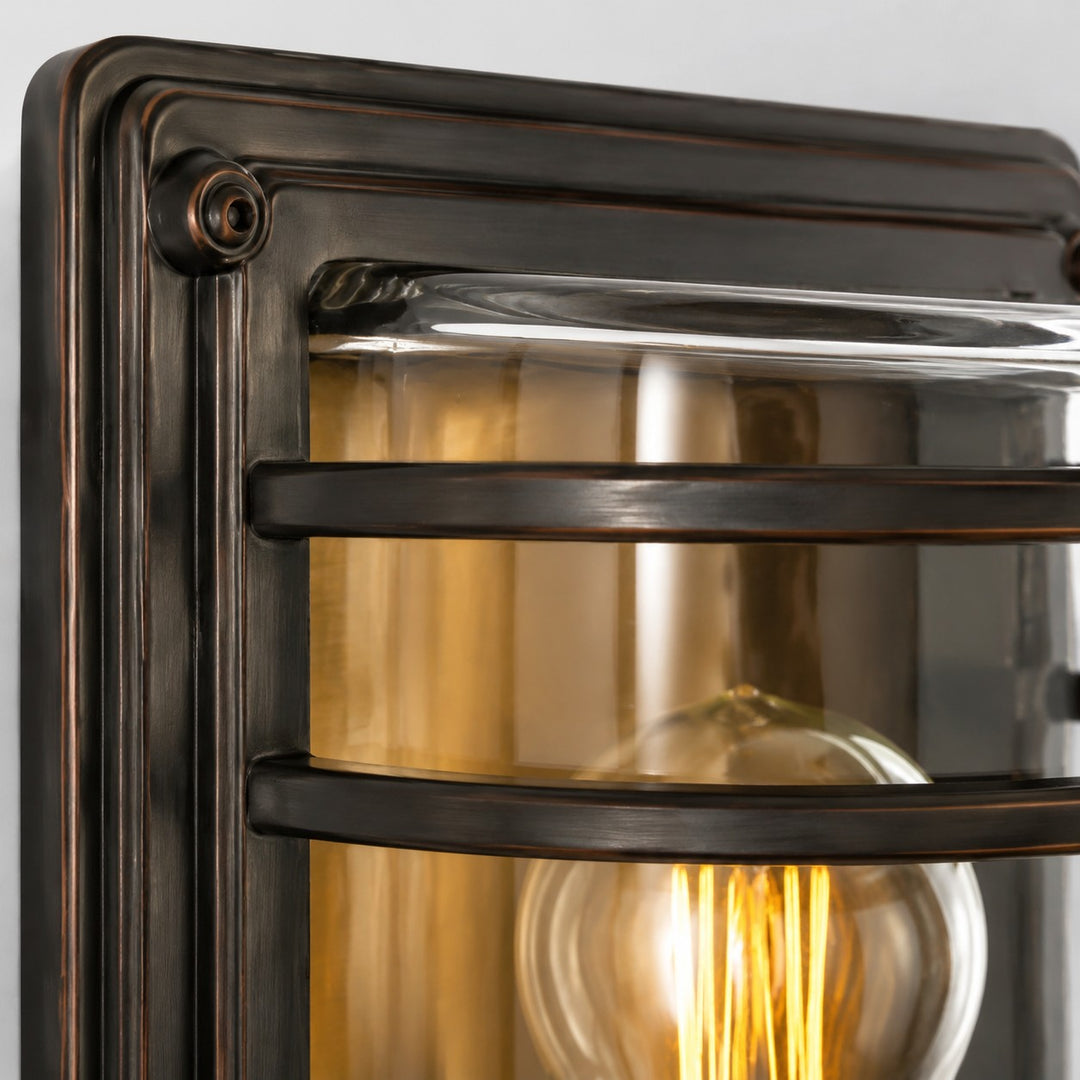 Applique da esterno moderna in vetro con gabbia in bronzo per veranda e ingressi