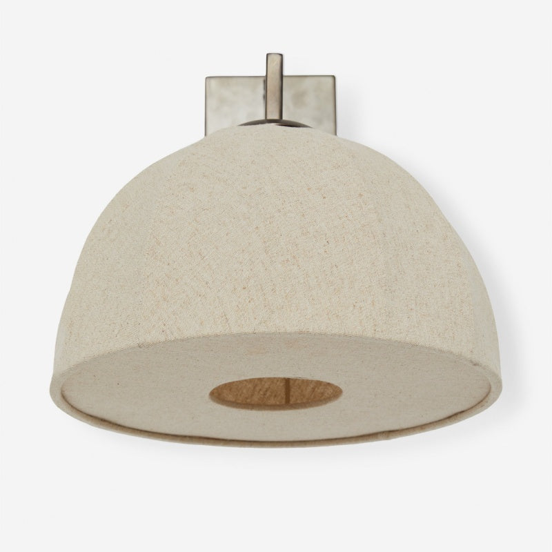 Lumarys Schwenkarm-Wandleuchte – Skulpturale Leinen-Schirm Wandleuchte im organischen Stil für Wohn- oder Schlafzimmer