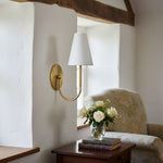 Load image into Gallery viewer, Curva Metal White Linen Sconce - Classic Brass Wall Light for Bedrooms
