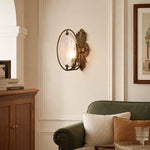 Cargar imagen en el visor de la Galería, Antique brass textured glass wall sconce installed in a living room