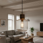 Afbeelding laden in galerijweergave, Korlisse natuurlijke steen en glazen hanglamp – stijlvolle lamp voor lounge of woonkamer