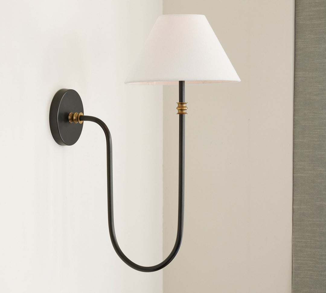 Calin Classic Sconce - Iron Wall Light with White Linen Shade