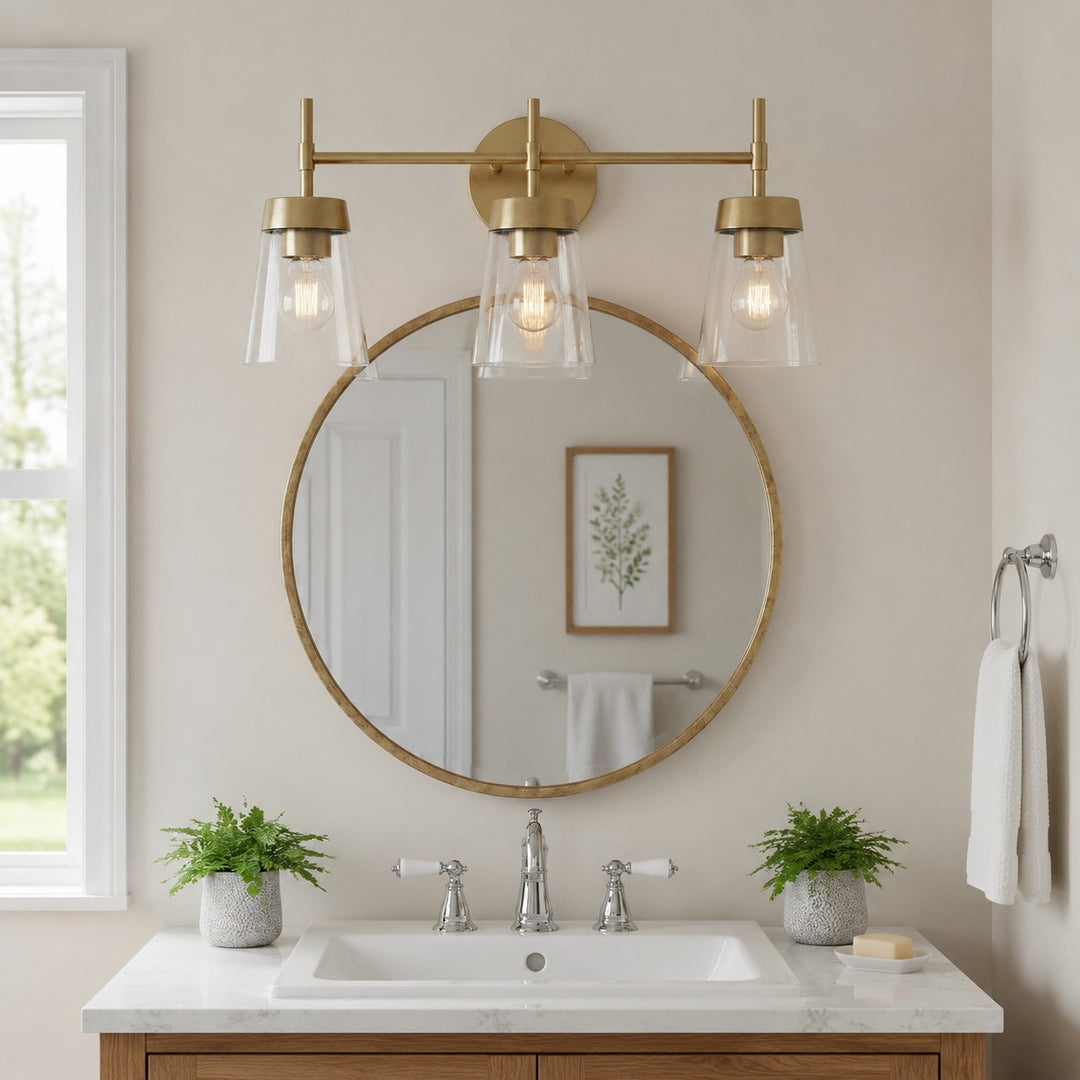 Gebürstete Messing 3-Licht Badezimmer-Wandlampe
