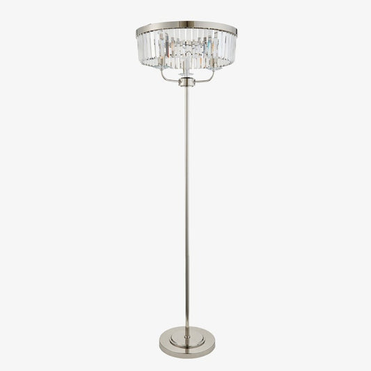 Lámpara de Pie Redonda Beveline de 3 Luces - Pantallas de Vidrio Facetado Cortado Acabado Metálico Clásico para Salas
