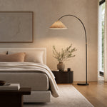 Załaduj obraz do przeglądarki galerii, Veslin French Style Floral Arc Floor Lamp - Pleated Fabric Floor Light for Bedroom