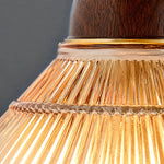 Cargar imagen en el visor de la Galería, Close view of amber pleated shade and wood tone collar