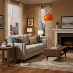 Załaduj obraz do przeglądarki galerii, Aethervox Lampa Podłogowa w Stylu Mid-Century Modern z Łukiem - Metalowy Design z Akcentami Marmuru do Salonu