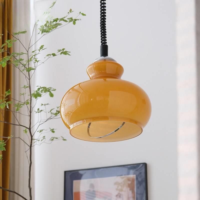 Lampada a sospensione in vetro crema retrò Lunea – Lampada vintage nordica per camera da letto e sala da pranzo