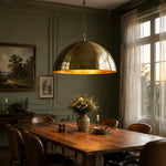 Load image into Gallery viewer, Large aged brass dome pendant light with chain suspension