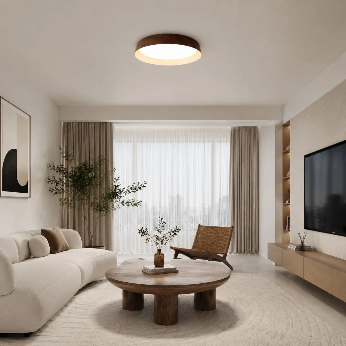 Wabi-Sabi Wood Color LED Flush Mount Ceiling Light