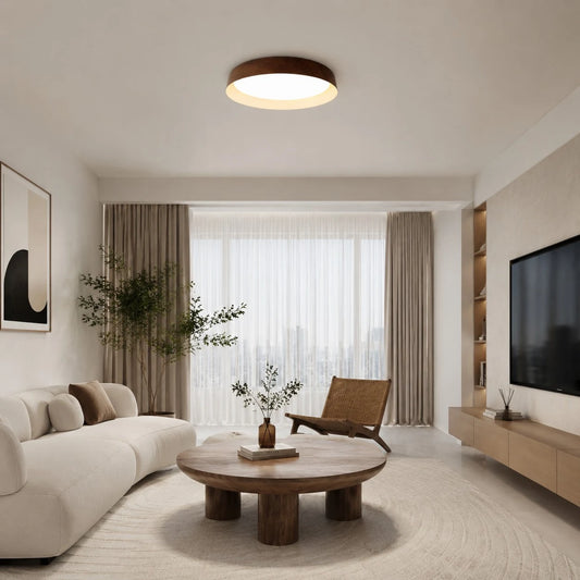 Wabi-Sabi Wood Color LED Flush Mount Ceiling Light