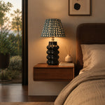 Załaduj obraz do przeglądarki galerii, Sculptural ceramic table lamp on a bedroom nightstand