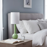 Load image into Gallery viewer, Savara Minimalist Table Lamp - Clean Glass Form with Fabric Shade for Bedrooms