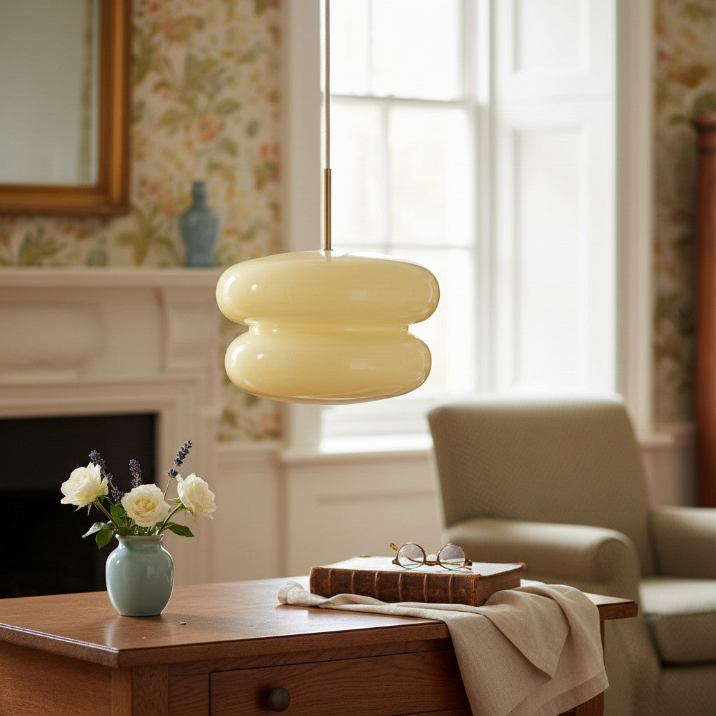 Opal Fluted Clear Glass Contemporary Pendant Lamp for Kitchen & Hallway