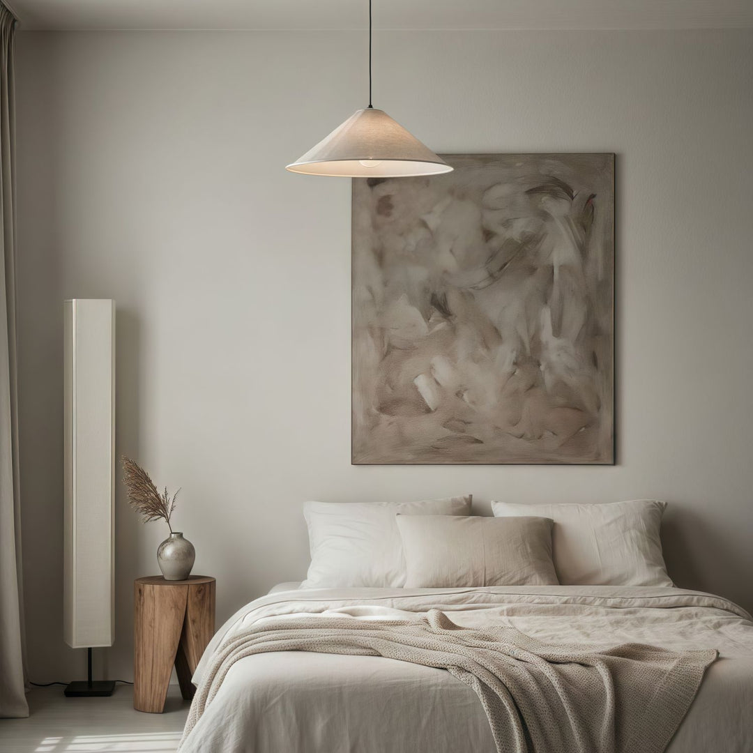 Lámpara colgante de lino plisado texturizado Zalen - Lámpara colgante de estilo tela neutra para dormitorio y sala de estar