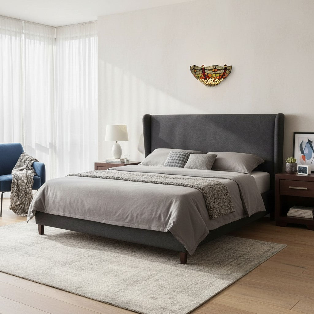 TF Dragonfly patroon wandlamp – Klassiek handgesneden glas-in-lood voor gangen en slaapkamers