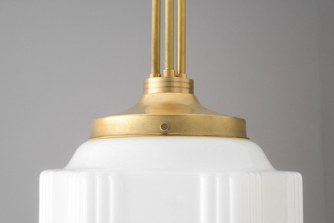 Geotower Glass Brass Pendant – Opal Globe Art Deco Hanging Light