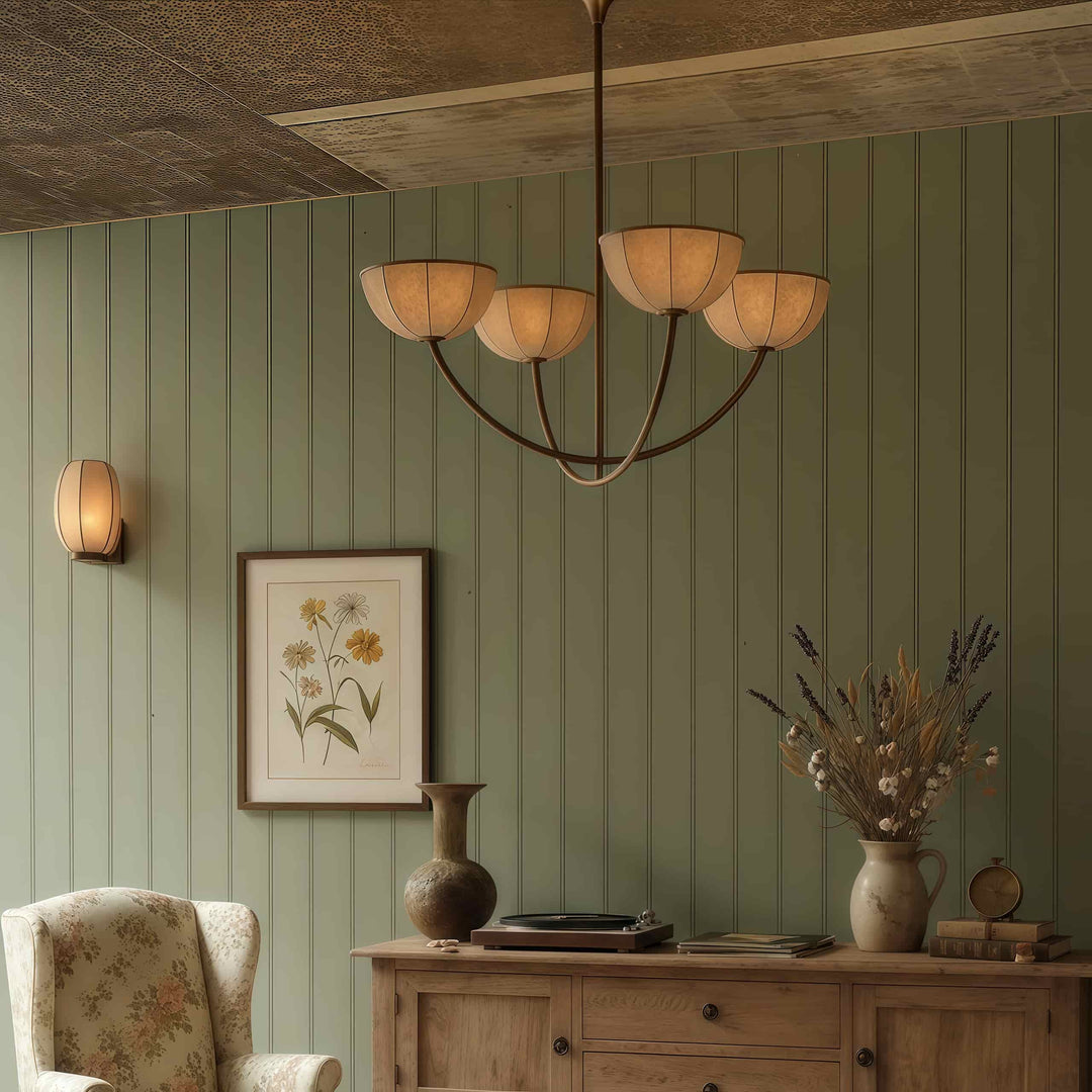 Loomis Kronleuchter – Eleganter Leinenbezogener Schirm und Messing-Finish Moderner Pendelleuchter für Wohnzimmer