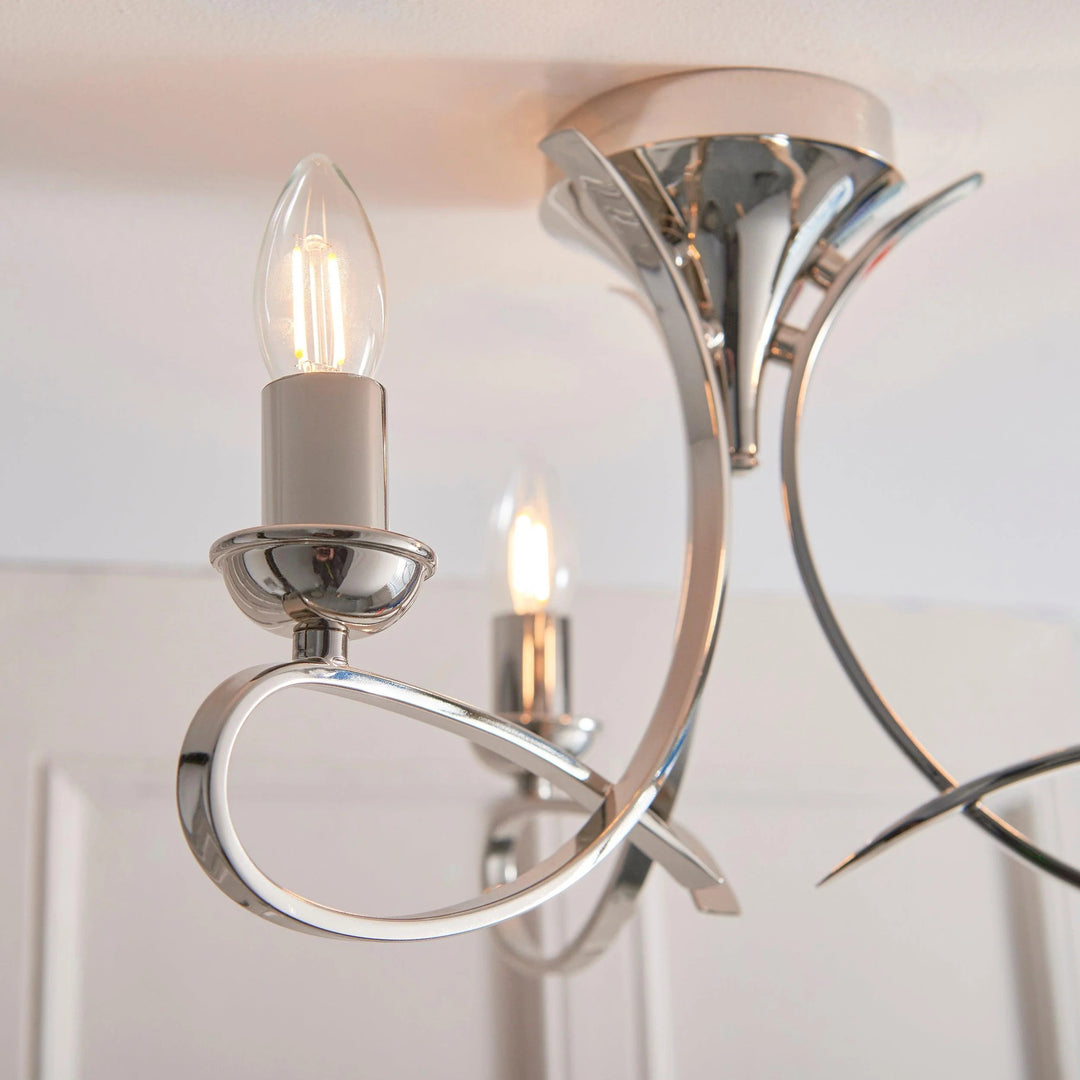 Foline 3-licht plafondlamp met zwaaiarmen - gepolijst nikkel semi-opbouw voor eetkamer of hal