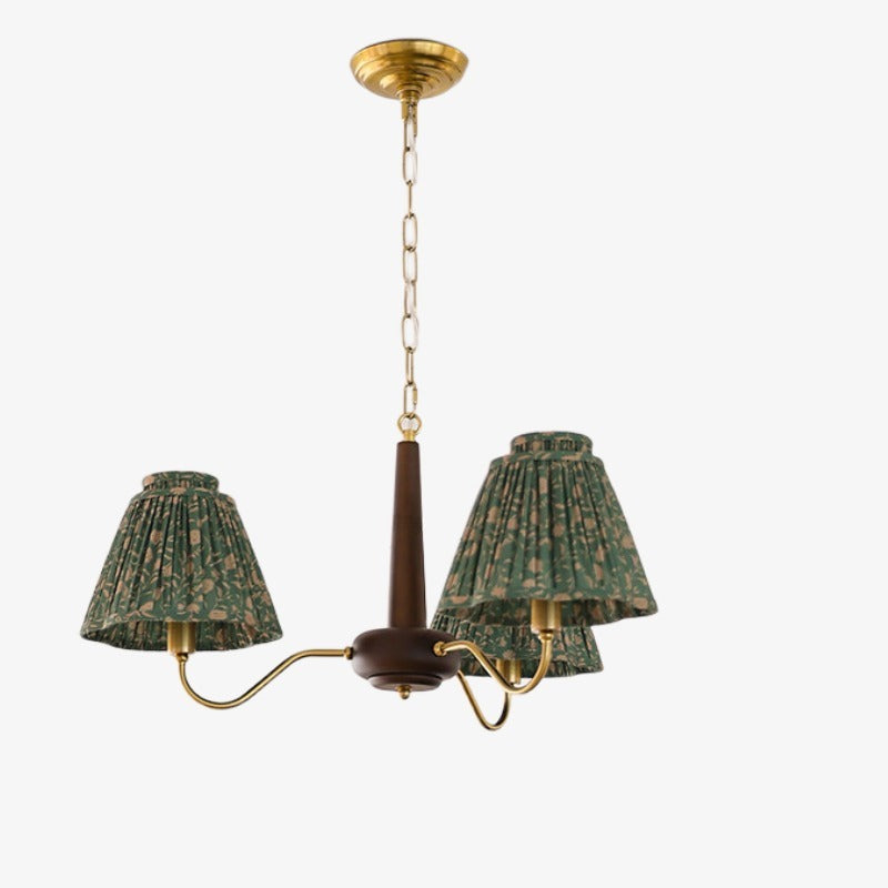 Solmire Rustic Chandelier – Wooden Mental Frame with Fabric Shades for Living Room