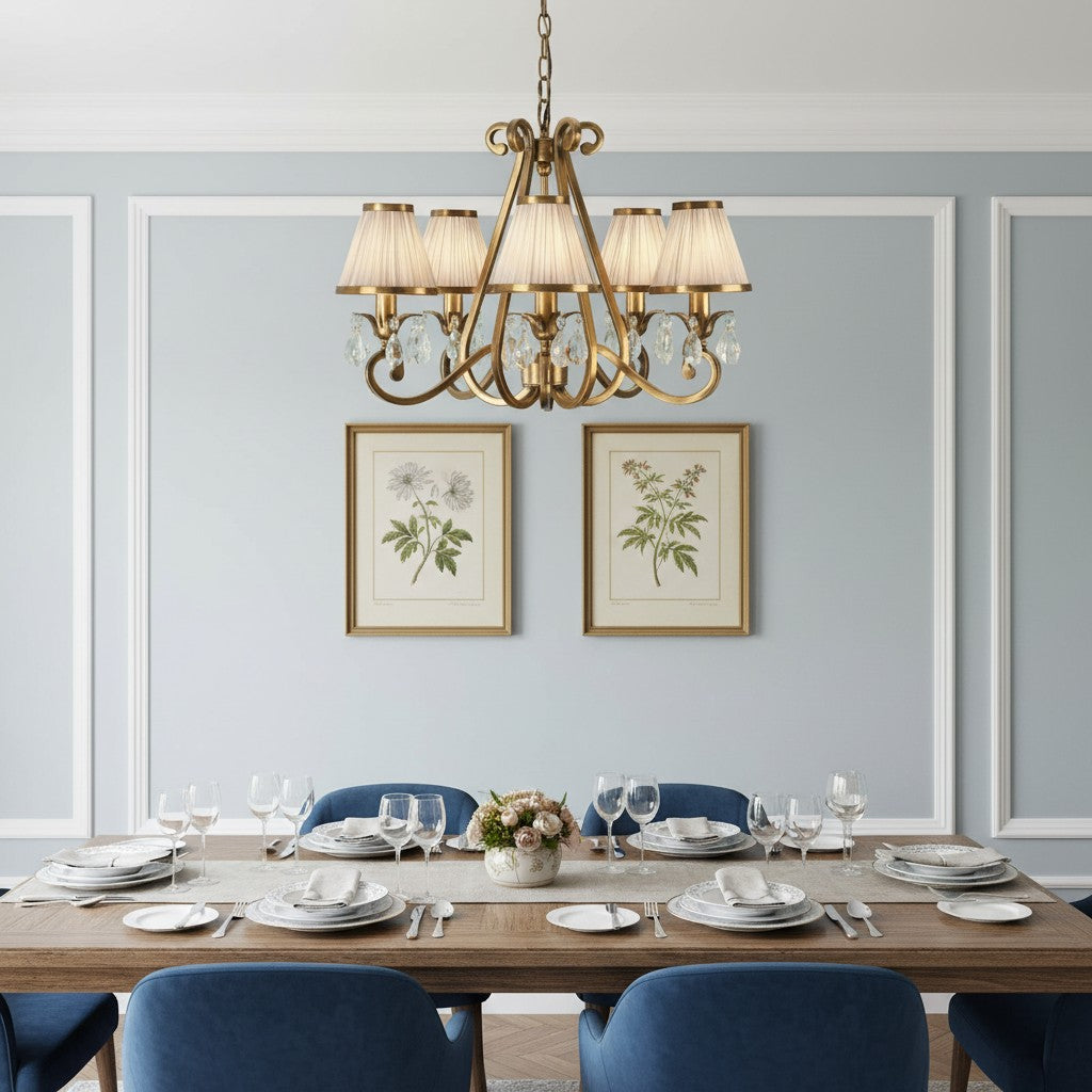 Talonis Mehrfach-Leuchten Stoff Kronleuchter - Elegante Metall gebogene Arme für Esszimmer und Wohnzimmer