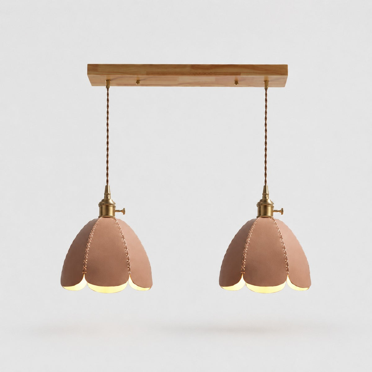 Two-light natural leather linear pendant