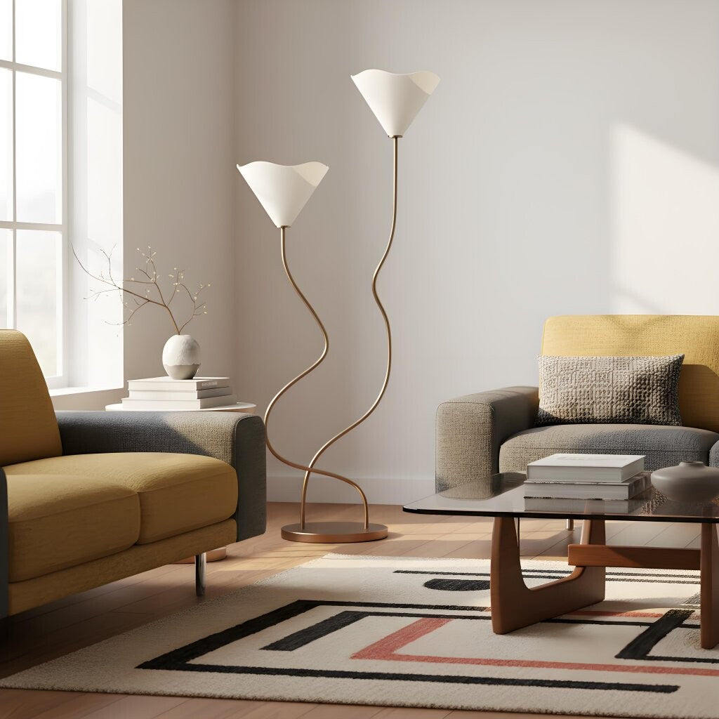 Kysara Floor Lamp - Dual-Stem Floral Design are Suitable for Placement in the Living Room or Bedroom or Study