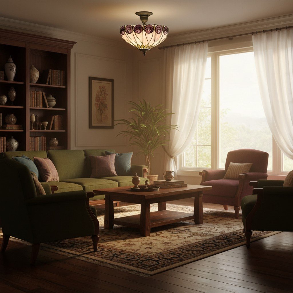 Plafonnier TF Hutchinson Tiffany avec Rose Mackintosh pour salons et salles à manger