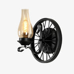 Załaduj obraz do przeglądarki galerii, Black wagon wheel wall sconce with one light head