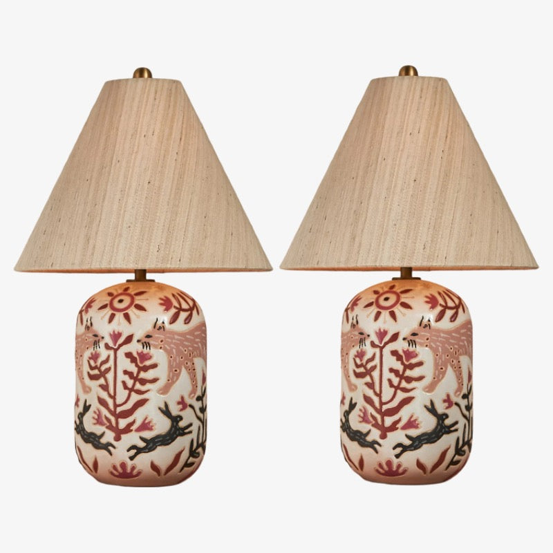 Ceruna Ceramic Table Lamp - Tapered Linen Shade Wax Resist for Bedroom