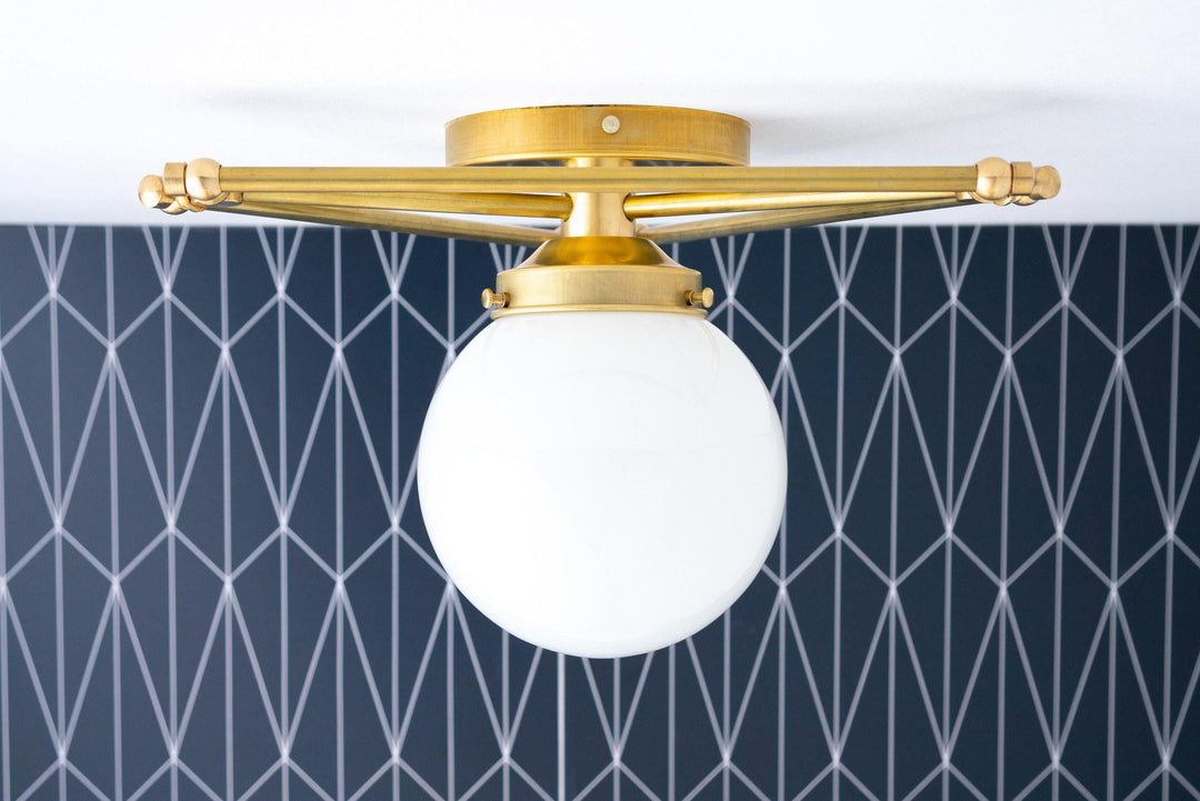 Glorica Glass Geometric Brass Pendant Light - Hand-Blown Globe Design